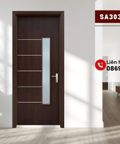 Cửa composite SA303 M20 với ô kính, ô chớp bền đẹp hiện đại.