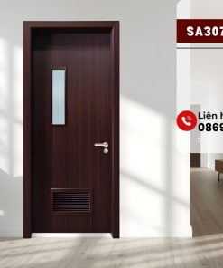 Cửa composite SA307 M19 cao cấp, ô kính và nan chớp hiện đại